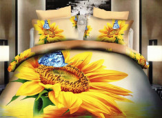 Lenjerie de pat dublu bumbac Print 3D Sunflowers foto