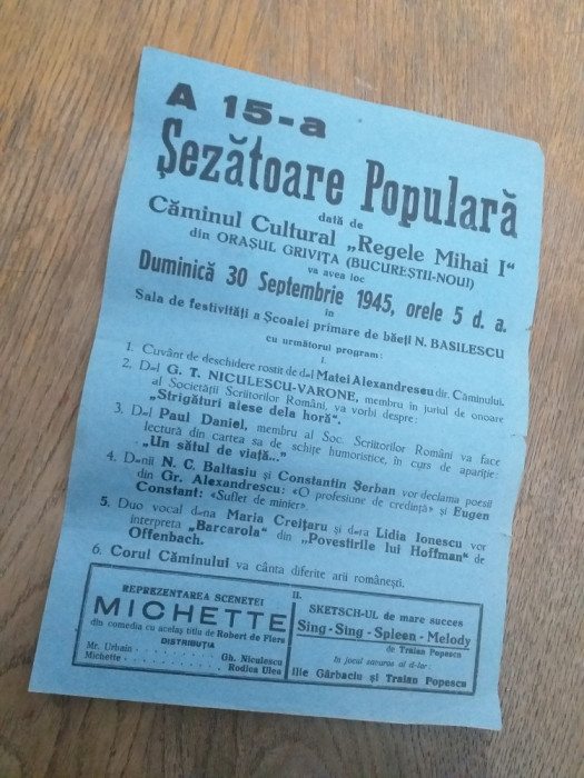 Sezătoare populară dată de căminul cultural Regele Mihai I, Orasul Grivita, 1945