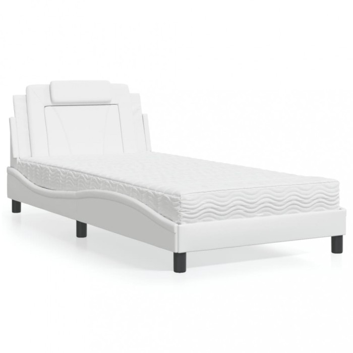 vidaXL Pat, Viana, cu saltea, alb, 100x200 cm, piele ecologică 3208776
