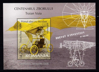 ✅RO 2006 LP 1713 &amp;quot; Centenarul zborului Traian Vuia &amp;quot; , colita 371,MNH foto