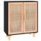 Servanta, negru, 60x30x70 cm, lemn masiv pin si ratan natural