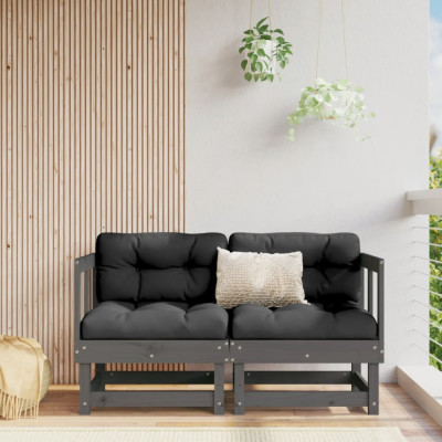 vidaXL Canapea de colț de grădină, 2 buc., gri, lemn masiv de pin foto
