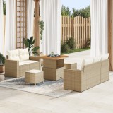 Set canapea grădină vidaXL 8 piese cu perne, ratan polimeric acacia bej