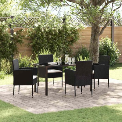 vidaXL Set de masă pentru grădină cu pernă 5 pcs Negru Rattan poli foto