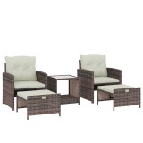 Outsunny Set de Mobilier de Grădină din Rattan 5 Piese, Set de Mobilier Exterior cu 2 Suporturi pentru Picioare, 2 Fotolii, Masă de Cafea cu 2 Nivelur
