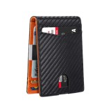 Portofel piele pentru barbati cu agrafa pentru bani USSPY, subtire 1,5cm, suport bifold pentru card de credit cu blocare RFID, Carbon Fiber Negru Maro