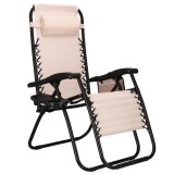 Sezlong scaun pliant plaja sau gradina, Siesta, gravitatie zero, cu tetiera, crem Household NewTrend