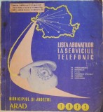 Lista abonatilor la serviciul telefonic din municipiul si judetul Arad 1973