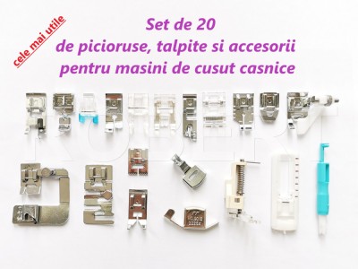 Set de 20 de picioruse, talpite si accesorii pentru masini de cusut casnice foto