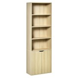 HOMCOM Bibliotecă Dulap de cărți cu 4 compartimente deschise și 2 uși pentru sufragerie și birou 59x29x180 cm Lemn natural | Aosom Romania