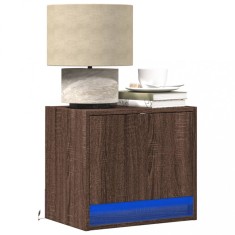 vidaXL Noptiere montate pe perete cu lumini LED, 2 buc., stejar maro