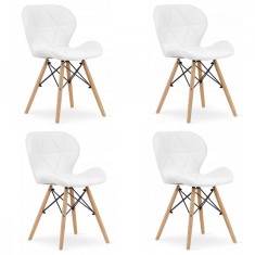 Set 4 scaune stil scandinav, Artool, Lago, piele ecologica, lemn, alb, 47x38x73 cm