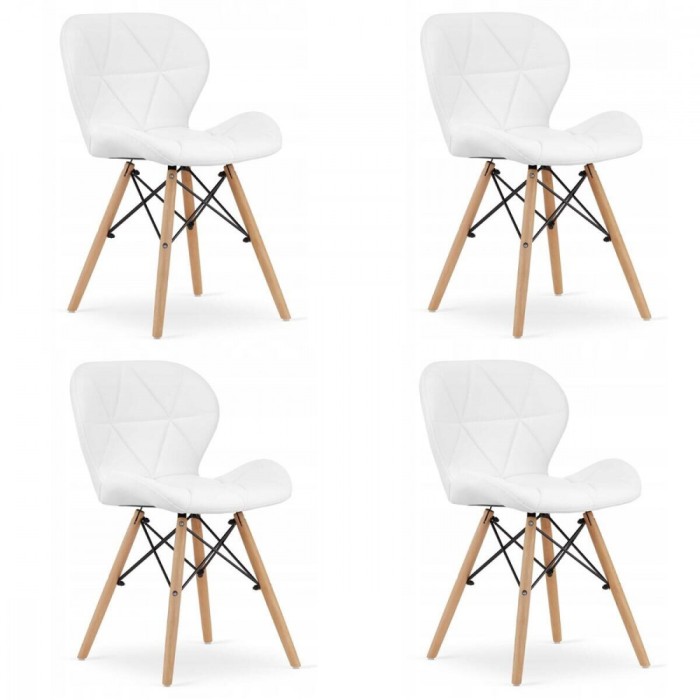 Set 4 scaune stil scandinav, Artool, Lago, piele ecologica, lemn, alb, 47x38x73 cm