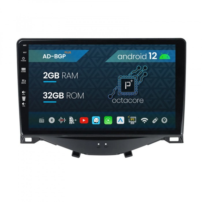 Navigatie Citroen C1 Peugeot 108 Toyota AYGO (2014-2022), Android 12, P-Octacore 2GB RAM + 32GB ROM, 9 Inch - AD-BGP9002+AD-BGRKIT101