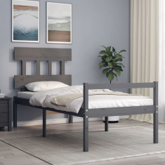 vidaXL Cadru de pat senior cu tăblie, 100x200 cm, gri, lemn masiv