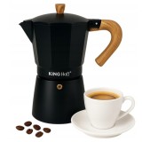 Aparat pentru cafea, espressor din aluminiu, 6 cesti 300 ml, aspect negru/lemn, Kinghoff