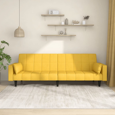 vidaXL Canapea extensibilă cu 2 locuri, 2 perne, galben, textil foto