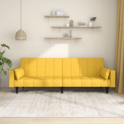 vidaXL Canapea extensibilă cu 2 locuri, 2 perne, galben, textil 375838 foto