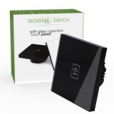 Intrerupator Touch Techstar&reg; TG02, Sticla Securizata, Design Modern, Iluminare LED, 1 Faza, Negru