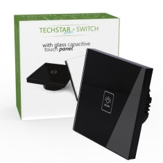 Intrerupator Touch Techstar&reg; TG02, Sticla Securizata, Design Modern, Iluminare LED, 1 Faza, Negru