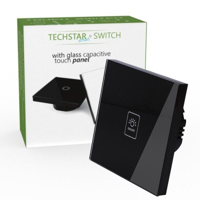 Intrerupator Touch Techstar&amp;reg; TG02, Sticla Securizata, Design Modern, Iluminare LED, 1 Faza, Negru foto