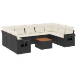 Cumpara ieftin Set canapele de gradina cu perne, 10 piese, negru, poliratan