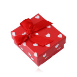 Cutie cadou roșu pentru cercei - inimi albe, arc roșu