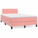 Cumpara ieftin Pat cu arcuri, cu saltea și LED, roz, 120x190 cm catifea