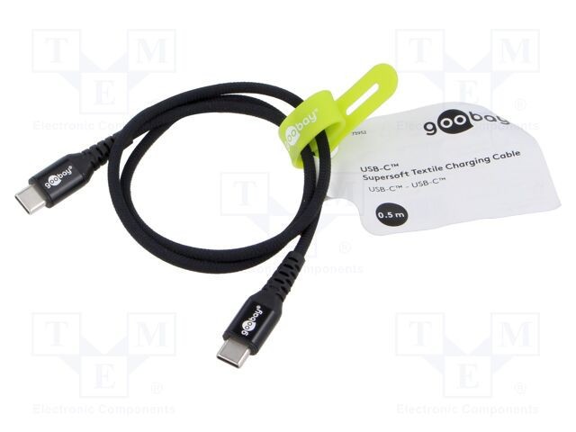 Cablu USB 2.0 USB C 0,5m negru silicon Goobay