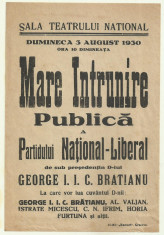 Afis electoral : MARE INTRUNIRE PUBLICA A PNL - Gh.Bratianu, 3 august 1930 foto