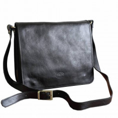 Geanta barbati de umar messenger, crossbody, din piele naturala, neagra, GB107