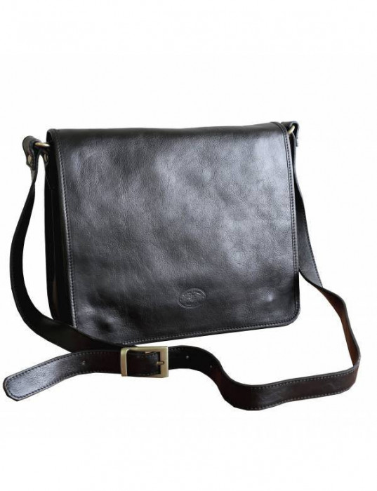 Geanta barbati de umar messenger, crossbody, din piele naturala, neagra, GB107