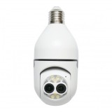 Camera de supraveghere lentila dubla smart-bulb PTZ, WIFI 2.4G 1080P, tip bec E27 cu senzor de miscare, detectie umana si aplicatie iCSee