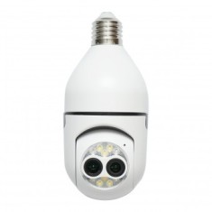Camera de supraveghere lentila dubla smart-bulb PTZ, WIFI 2.4G 1080P, tip bec E27 cu senzor de miscare, detectie umana si aplicatie iCSee foto