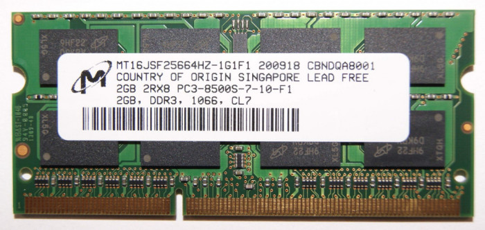 Memorie laptop Micron 2GB DDR3 1066MHz MT16JSF25664HZ-1G1F1