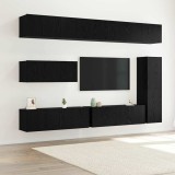 vidaXL Set de 7 piese pentru dulap TV - Montabil pe perete - Lemn de stejar negru