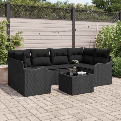 vidaXL Set de canapele pentru grădină 7 pcs Negru 55 x 55 x 37 cm 3345603 foto