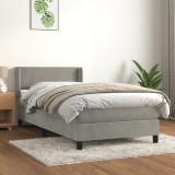 Cumpara ieftin Pat continental cu saltea, gri deschis, 80x200 cm, catifea