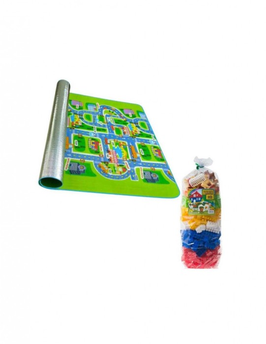 Covoras de joaca termo-rezistent si 292 cuburi de constructie din plastic tip lego
