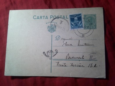 Carte Postala circulata Zlatna - Bucuresti 1935 , Goarna 96 ,Timbru fix 3 lei Carol II si Timbrul Aviatiei foto