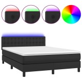 Cumpara ieftin Pat cu arcuri, saltea si LED, negru, 140x200 cm, piele eco