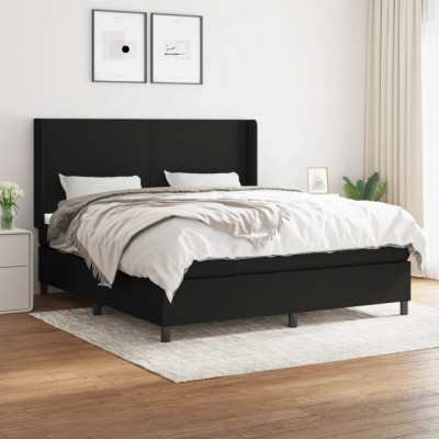 vidaXL Pat box spring cu saltea, negru, 180x200 cm, catifea foto