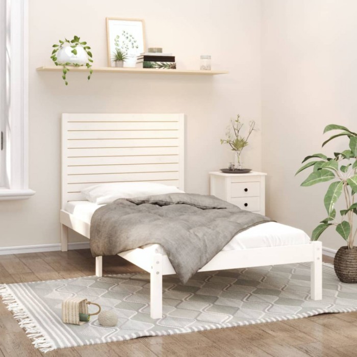 vidaXL Cadru de pat, alb, 90x200 cm, lemn masiv 3104594