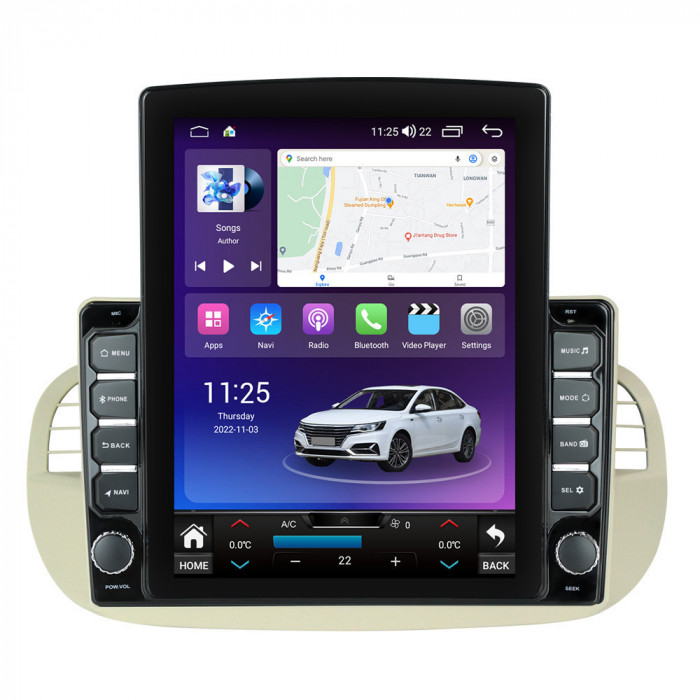 Navigatie dedicata cu Android Fiat 500 2007 - 2015, gri, 4GB RAM, Radio GPS