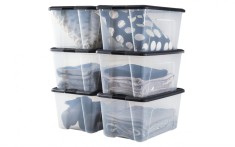 Set 4 Cutii de depozitare Iris Ohyama din plastic cu capac si cleme de inchidere, 45L, fara BPA - RESIGILAT