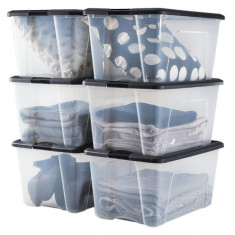 Cutii de depozitare Iris Ohyama din plastic cu capac si cleme de inchidere, 45L, Set de 4, fara BPA, NTB-45 - RESIGILAT