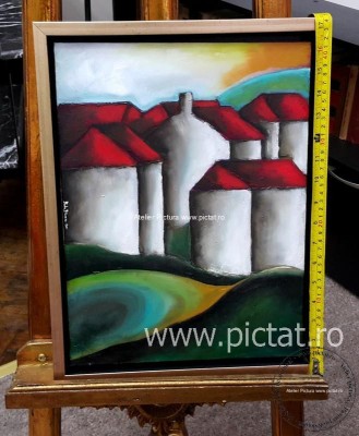 TABLOURI PICTATE MANUAL PEISAJ ABSTRACT, PEISAJ RURAL, PICTURA ORIGINALA 34X44CM foto