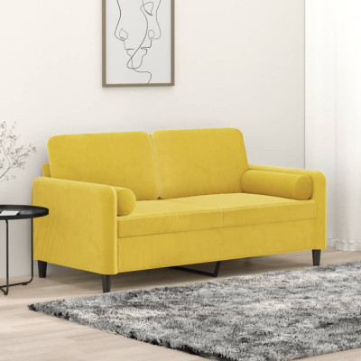 vidaXL Canapea cu 2 locuri cu pernuțe, galben, 140 cm, catifea foto