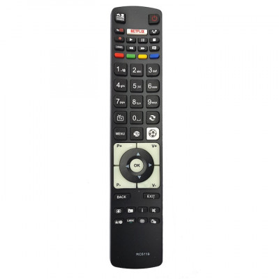 Telecomanda pentru LCD/LED AKAI, VESTEL, TELEFUNKEN, FINLUX, KENDO RC5119 cu NETFLIX si SPORTS, neagra cu functiile telecomenzii originale foto