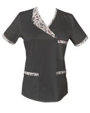 Halat Medical Pe Stil, Negru cu Elastan Cu Paspoal si Garnitură stil Japonez, Model Nicoleta - XS